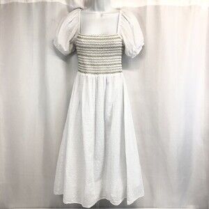 Lucy Paris Womens Small White Lined Smocked Textured Sun Dress